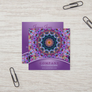 Purple Lotus Mandala Square Business Card