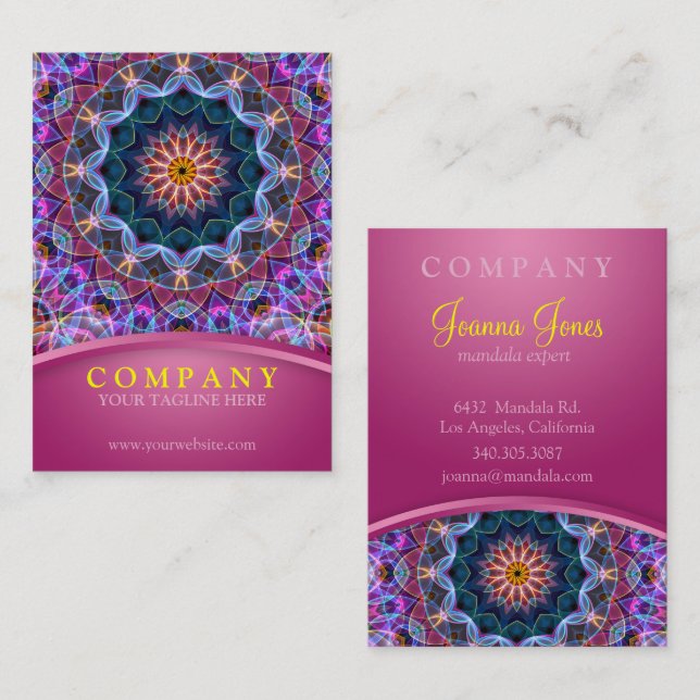 Purple Lotus Mandala with pink chubby Business Card (Front/Back)