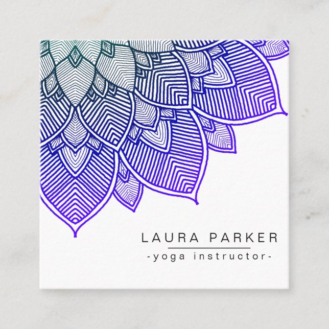Purple Lotus Mandala Yoga Instructor Holistic Square Business Card (Front)