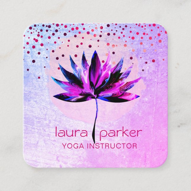Purple Lotus Watercolour Yoga Massage Therapist  Square Business Card (Front)