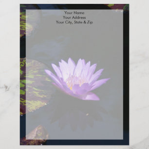 Purple Lotus Waterlily Flower & Striped Lily Pads Letterhead Template