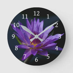 Purple Lotus Waterlily Round Clock