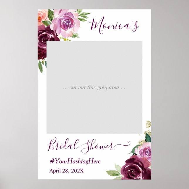Purple Love Floral Chic Bridal Shower Photo Booth Poster (Front)