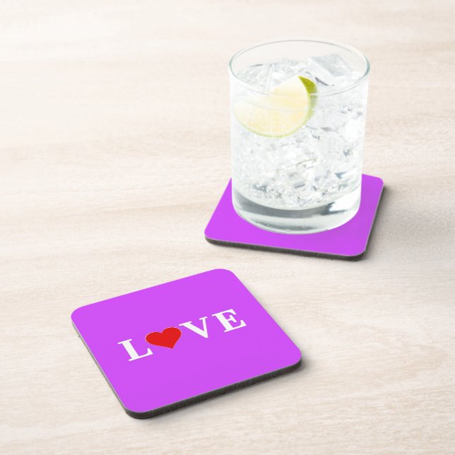 Purple LOVE Heart Elegant Stylish Coaster (Right Side)