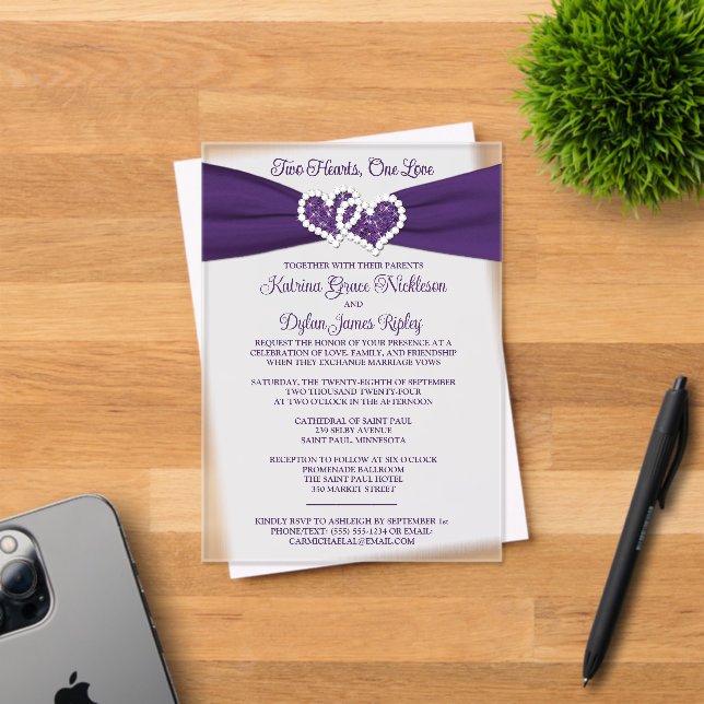 Purple Love Hearts Wedding Invitation (Insitu (Invitation Card))