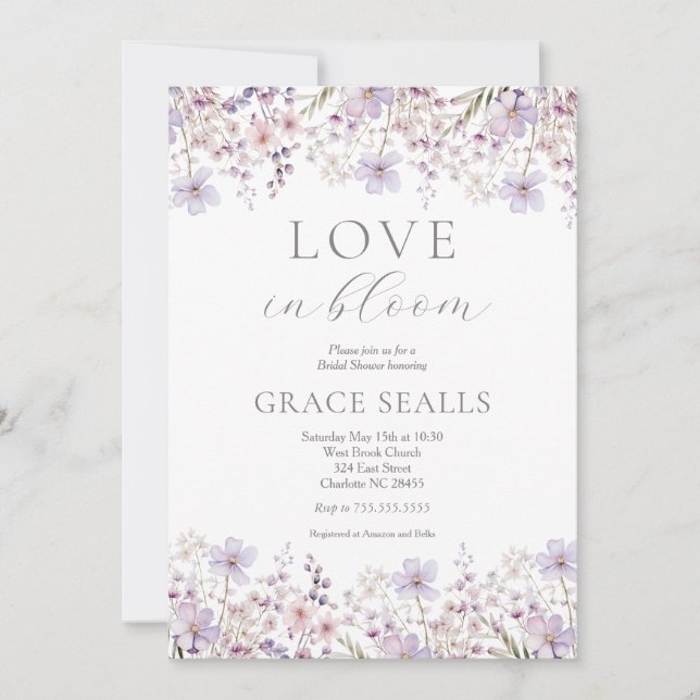 purple Love Is In Bloom Bridal Shower Invitation (Front)
