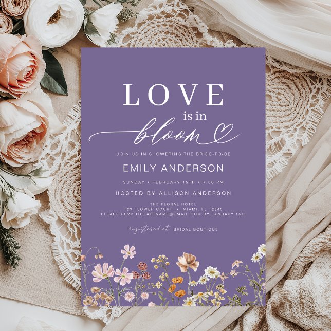 Purple Love is in Bloom Wildflower Bridal Shower Invitation (Creator Uploaded)