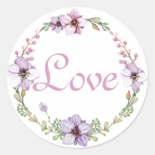 Purple Love Lavender Watercolor Floral Wreath Classic Round Sticker