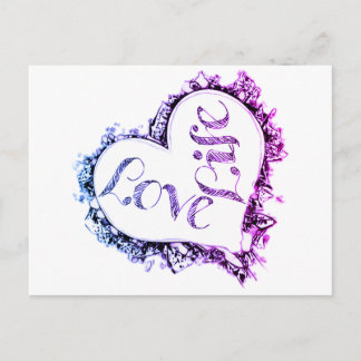 Purple Love Life Heart Shape Design Postcard
