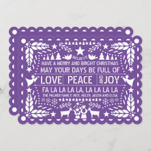 Purple Love Peace Joy papel picado Christmas Holiday Card