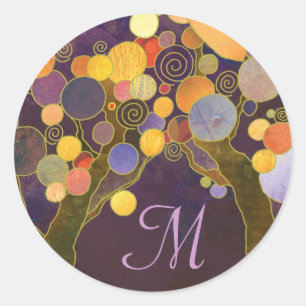 Purple Love Trees Monogram Wedding Favour Classic Round Sticker