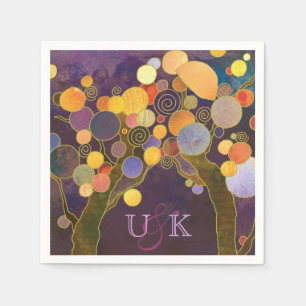 Purple Love Trees Monogram Wedding Napkin