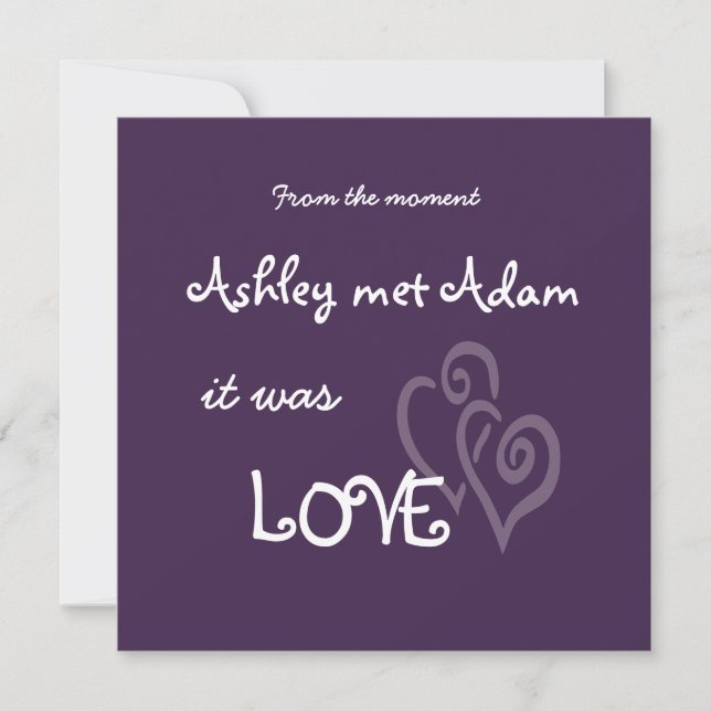 Purple Love with Hearts Wedding Invitation (Front)