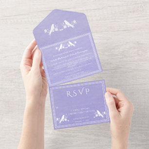 Purple Lovebird Floral All in One Wedding Invite