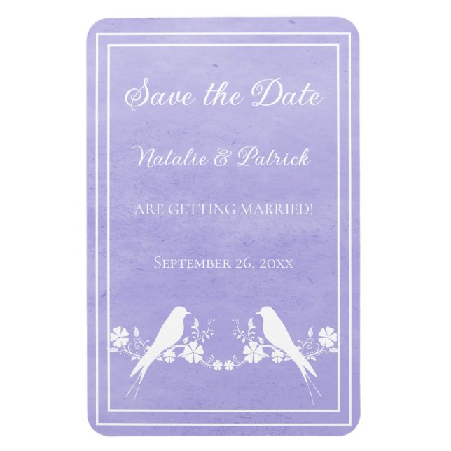 Purple Lovebird Floral Save the Date Magnet (Vertical)