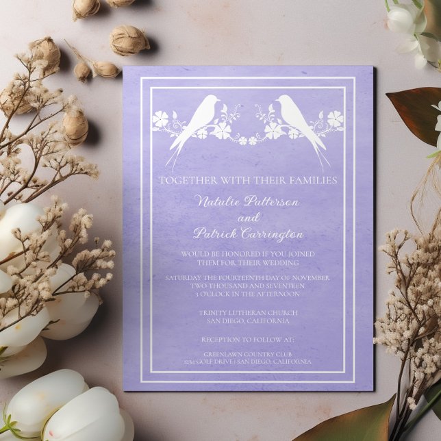 Purple Lovebird Floral Wedding Invitation (Purple Lovebird Floral Wedding Invitation)