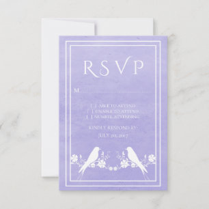 Purple Lovebird Floral Wedding RSVP Card