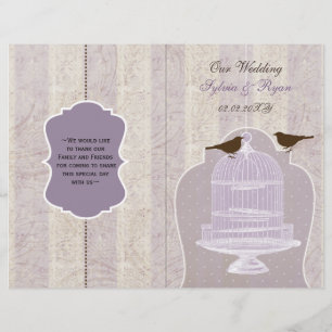 purple lovebirds  bircage bi fold Wedding program