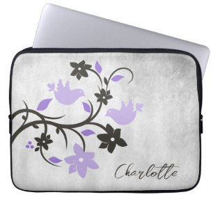 Purple Lovebirds Personalised Laptop Sleeve