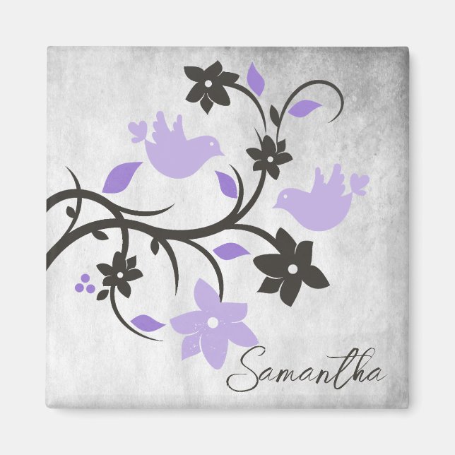 Purple Lovebirds Personalised Magnet (Front)