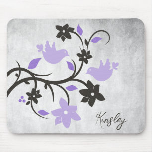 Purple Lovebirds Personalised Mouse Pad