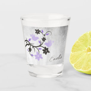 Purple Lovebirds Personalised Shot Glass