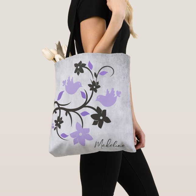 Purple Lovebirds Tote Bag (Close Up)