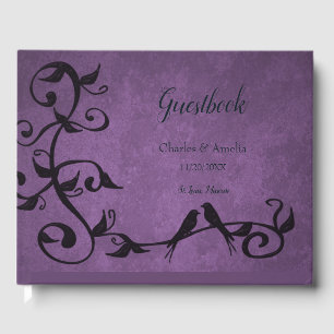 Purple Lovebirds Wedding Day Guestbook