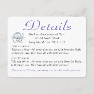 Purple Lovebirds Wedding Details / Direction Cards