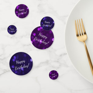 Purple Lovers Sparkly Bokeh Lights Happy Birthday Confetti