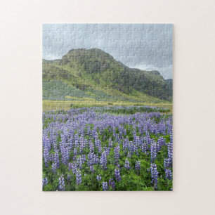 Purple Lupine Flowers & Green Mountains Jigsaw Puzzle