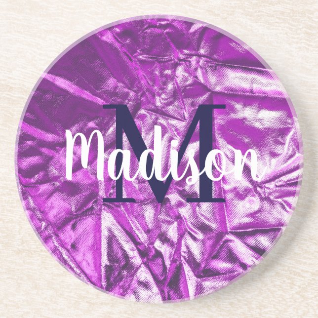 Purple Luxurious Custom Monogram Personalised Coaster (Front)