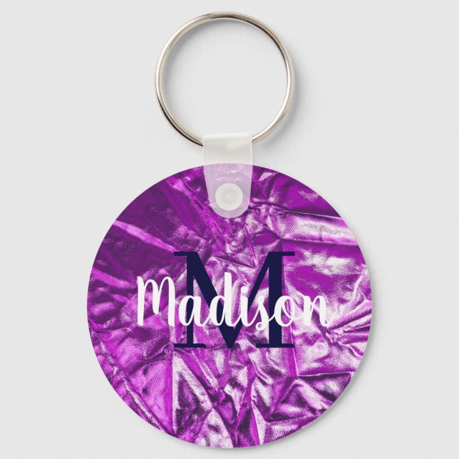 Purple Luxurious Custom Monogram Personalised Key Ring (Front)