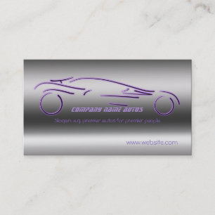 Purple Luxury Sportscar, steel-effect, auto sales Business Card