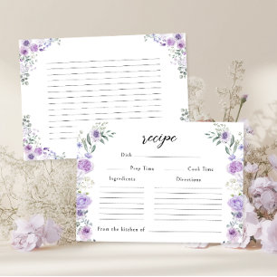 Purple Lylac Floral Bridal Shower Recipe Card