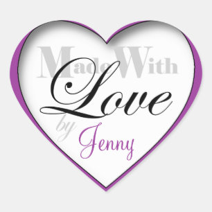 Purple "Made with Love by ____" - Heart Stickers