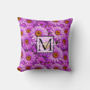 Purple magenta floral sunflower dark pink daisies  cushion