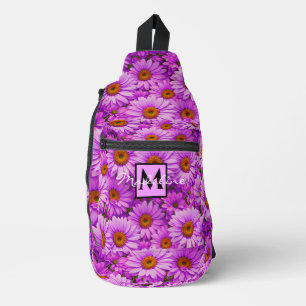 Purple magenta floral sunflower dark pink daisies sling bag