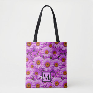 Purple magenta floral sunflower dark pink daisies tote bag