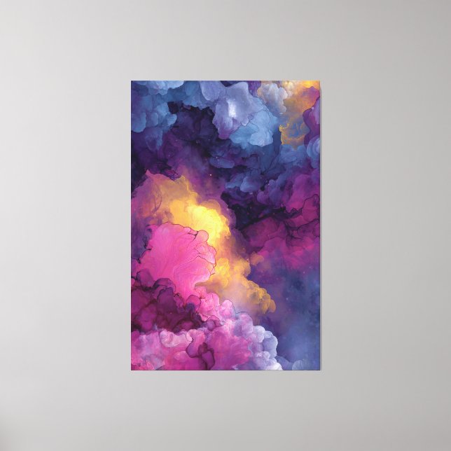 Purple Magenta Gold Alcohol Ink Nebula Flow Canvas Print (Front)