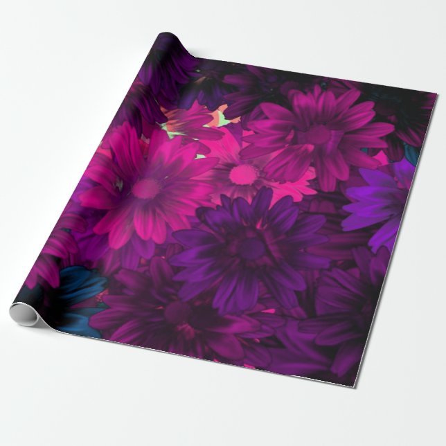 Purple magenta modern floral pattern wrapping paper (Unrolled)