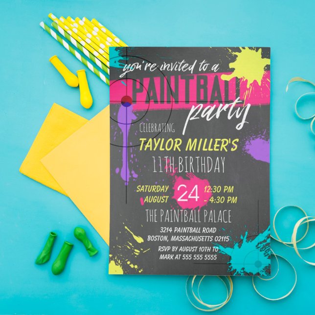 Purple & Magenta Paint Splash Paintball Party Invitation (Creator Uploaded)