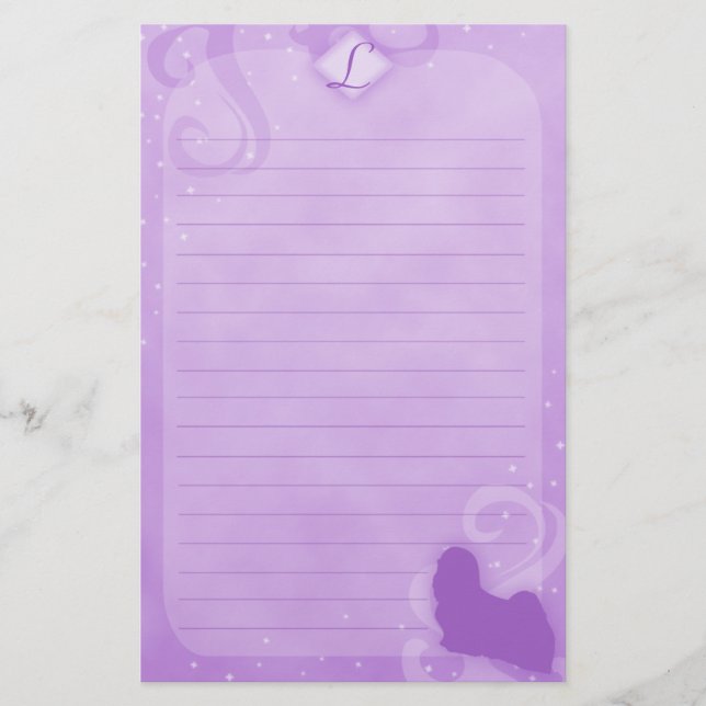 Purple Magic Lhasa Apso Stationery (Front)