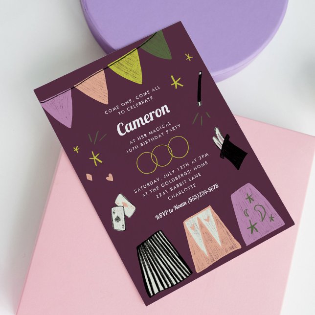 Purple Magic Show Kids Birthday Invitation (Purple Magic Show Kids Birthday Invitation)