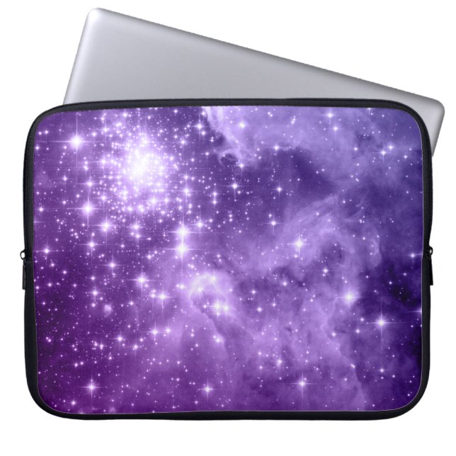 Purple Magic Stars Celestial Space Photo Laptop Sleeve (Front)