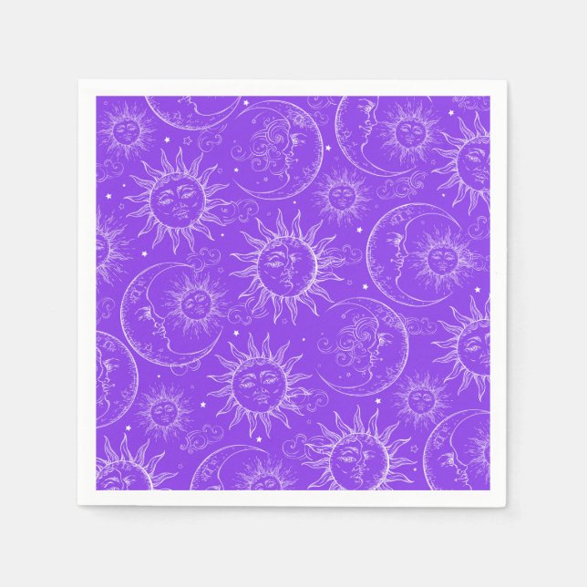 Purple Magic Vintage Celestial Sun Moon Stars Napkin (Front)