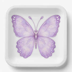 Purple Magical Butterfly Design Paper Plate