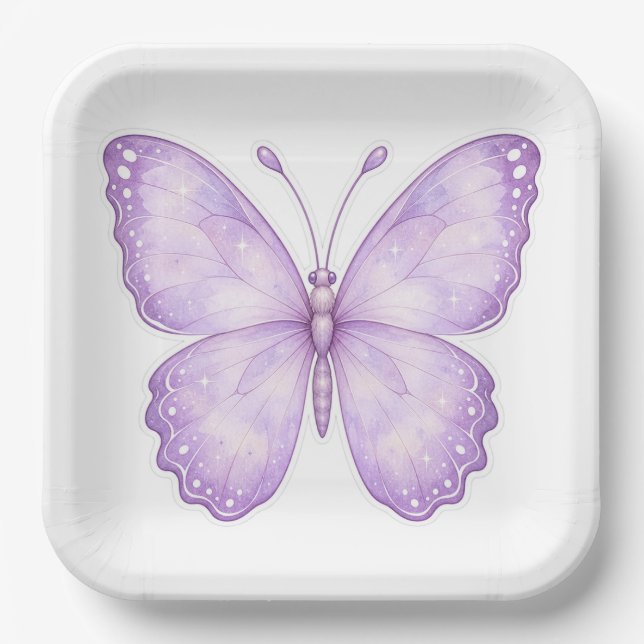Purple Magical Butterfly Design Paper Plate  (Front)