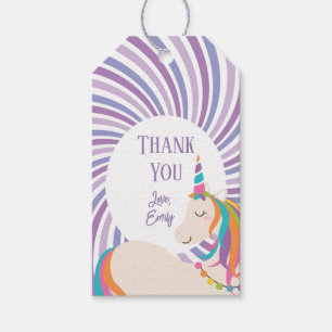 Purple Magical Rainbow Unicorn Birthday Thank You Gift Tags