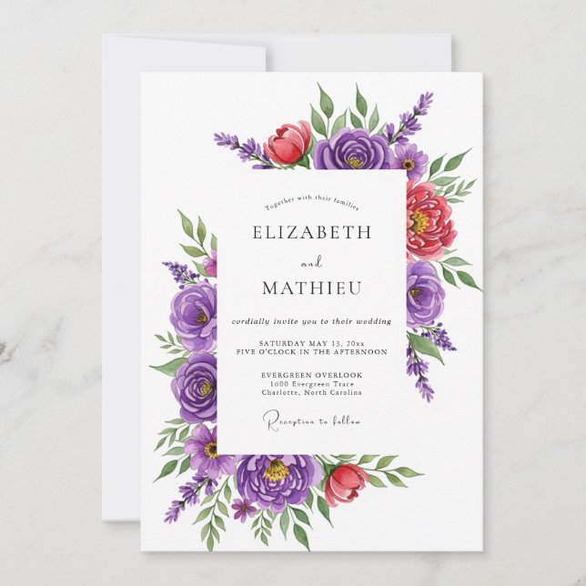 Purple Magnificent Spring Wedding Invitation (Front)